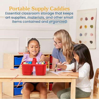 ECR4Kids 2-Compartment Large Plastic Caddy, Multipurpose Organization, Primary, 6-Pack - color: Primary