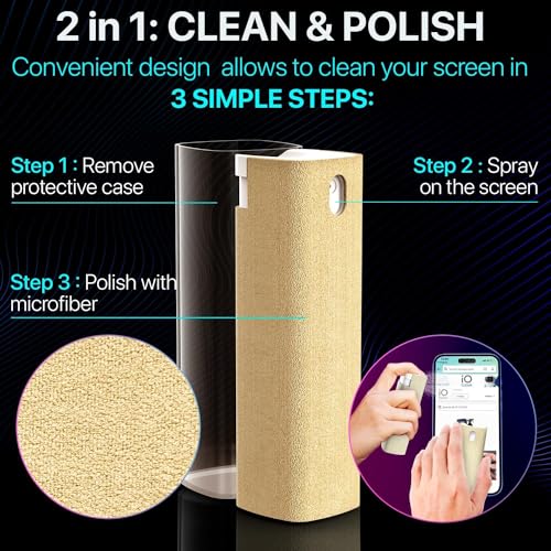 IO CLEAN Mini Screen Cleaner Spray – Finger Proof Screen Cleaner for Smartphones, iPads, MacBooks, Laptops, Car Screens, Touchscreens – 3in1 Mist Cleaner, Microfiber Cloth and Protective Cover (Red) - color: Red