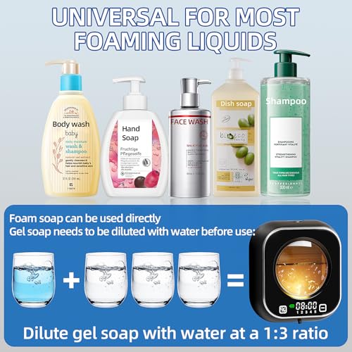 Automatic Soap Dispenser Touchless, Wall Mount Foam Hand Soap Dispenser, 5 Adjustable Foam Levels, Rechargeable 120-Day Battery, IPX5 Waterproof LED Clock for Bathroom Kitchen Sink 320ML (Black) - color: Foam Black