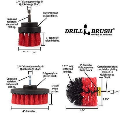 Drillbrush Scrub Brush - Drill Scrub Brush Attachment - Stone Cleaning - Deep Cleaning Brush - Ceramic Tile Cleaner Brush - Deck Scrub Brush - Drill Brush Pads - Rotary Drill Brush Cordless Scrubber - color: Red