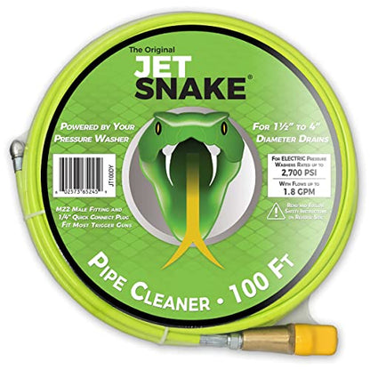 100 FT Sewer Jetter for Electric Pressure Washers - Flexible Steel Braid | Unclog sinks, laundry lines, floor drains, other indoor and outdoor pipes - style: 100 FT for Electric Pressure Washers