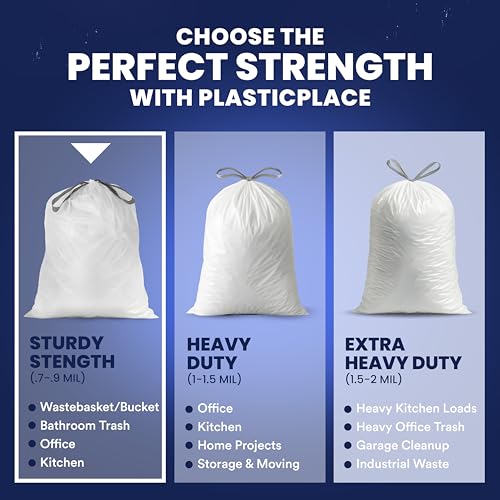 Plasticplace 8 Gallon Trash Bags -White Drawstring Garbage Can Liners - 200 Count - Leak-Resistant and Tear-Proof for Kitchen, Bathroom, Office, and Small Trash Cans 0.7 Mil - size: 200 Count (Pack of 1)