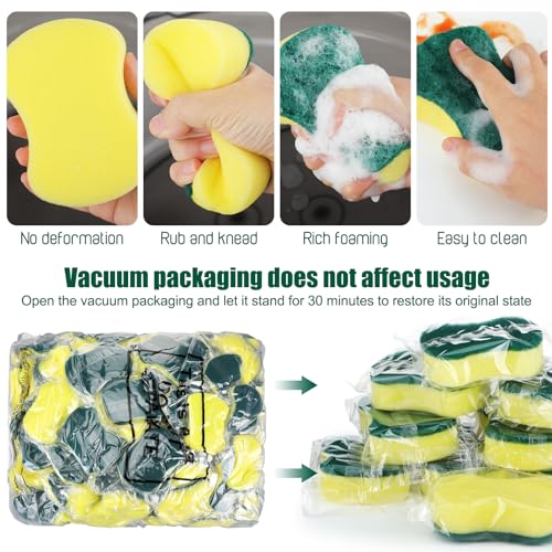 Tanlade 240 Pcs Individually Wrapped Sponges Kitchen Bulk Non Scratch Scouring Sponges for Dishes Household Cleaning Travel Apartments Hotel Car - color: Yellow Green
