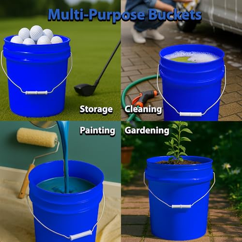 MKS Plastics 5-Gallon Bucket with Airtight Lid – Made in USA, Food Grade BPA Free Plastic, Heavy Duty Multi-Use, Metal Handle with Grip, Stackable Storage – Blue, 1 Pack - color: Blue, size: 1