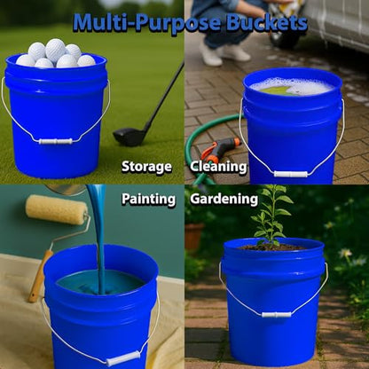 MKS Plastics 5-Gallon Bucket with Airtight Lid – Made in USA, Food Grade BPA Free Plastic, Heavy Duty Multi-Use, Metal Handle with Grip, Stackable Storage – Blue, 1 Pack - color: Blue, size: 1