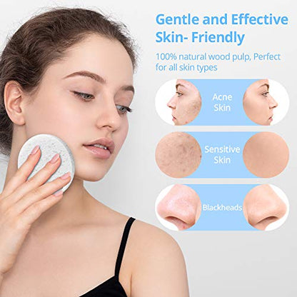 Natural Facial Cleansing Sponges- 20 Count Compressed Facial Sponges Cellulose Reusable Soft Cosmetic Esponjas para Faciales for Professional Makeup Removal, Facials Spa, Exfoliator, Skin Massage - color: White