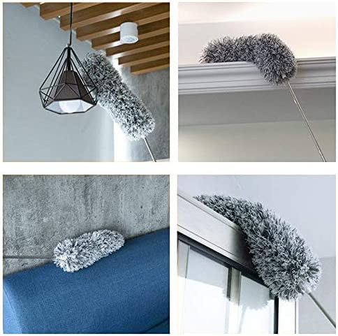 Lomida Microfiber Duster with Extension Pole(Stainless Steel), Extra Long 100 inches, with Bendable Head, Extendable Duster for Cleaning High Ceiling Fan, Interior Roof, Cobweb, Gap Dust Wet or Dry