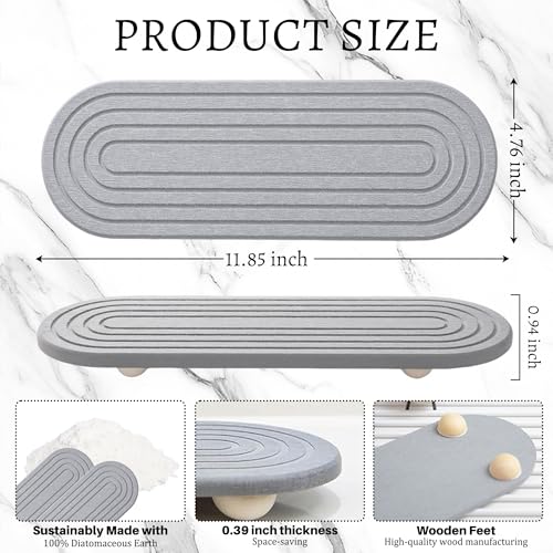 Instant Dry Sink Caddy Organizer, Fast Drying Sink Caddy, Water Absorbing Stone Sponge Holder for Kitchen and Bathroom Countertop with Natural Loofah and Wooden Feet - color: Grey