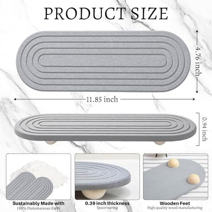 Instant Dry Sink Caddy Organizer, Fast Drying Sink Caddy, Water Absorbing Stone Sponge Holder for Kitchen and Bathroom Countertop with Natural Loofah and Wooden Feet - color: Grey