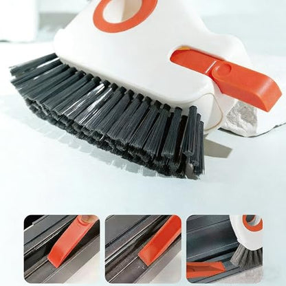 Multifunctional 2 in 1 Groove Cleaning Brush with Scraper & Dustpan - Window Track Cleaner Tool for Glass Door Tracks, Sills, Sliding Doors - Grout Brush for Narrow Gaps, Tiles, Bathroom - Orange