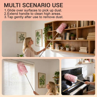 Lambswool Duster Extendable 22–55 Inch Natural Wool Duster with Flexible Head for Ceilings Furniture Blinds Electronics Washable Reusable-Red - color: Red