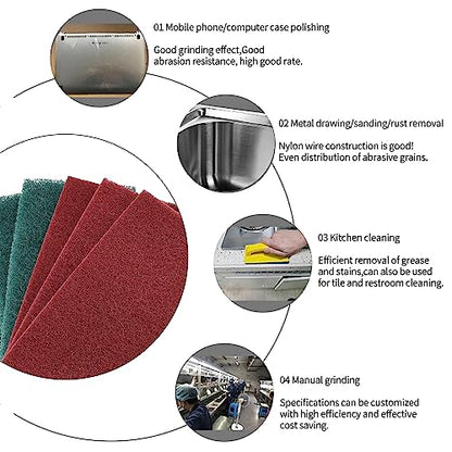 Scuff Pads - 6Pcs Scouring Pad 7447 - Very Fine Grade Hand Pads General Purpose Sanding Hand Pads 200 x 125mm/8" x 5" - color: 3 Red+3 Green