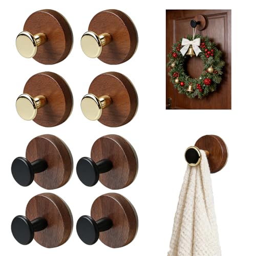 Suction Cup Hooks,Wreath Hangers for Front Door,for Front Door No Damage Wall Hooks and Shower Hooks for Towels, Coats, Decorative Garlands(8,Walnut) - color: Walnut wood