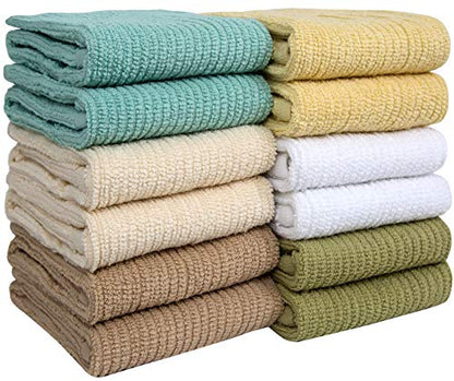 Bumble Deluxe Bar Towels | 16” x 19” Premium Bar Mop for Kitchen | Super Absorbent Kitchen Towels | 100% Cotton Heavy Weight 2-ply Yarn | Ribbed Weave (12 Pack) (SPA)