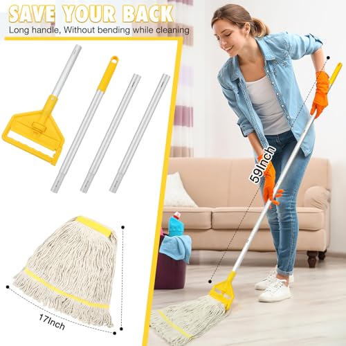 Commercial Mop Industrial Cotton Mop with Extra Replacement Head,Looped-End Heavy Duty String Wet Mops with Long Handle for Home,Garage,Office, Workshop, Warehouse Floor Cleaning - size: 1x Industrial Mop with Handle + Extra Head