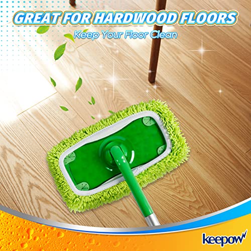 KEEPOW 2 Pack Reusable Chenille Microfiber Mop Pads Compatible with Swiffer Sweeper, Washable Dry Sweeping Cloths and Wet Mopping Refills with Mesh Laundry Bag - color: 2 Pack, Green