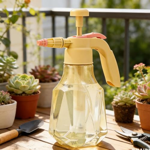 Pressure Spray Bottle | 1.5L Leak-Proof Adjustable Nozzle Misting Bottle,Handheld Garden Pump Sprayer - for Outdoor Yard Indoor BBQ Gardening Cleaning Plant Home - color: Yellow