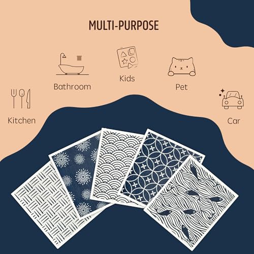 Swedish Dishcloths, 5 Pack Swedish Dishcloths for Kitchen, Super Absorbent, Biodegradable, Quick Drying, Dishwasher Safe - color: 5 Count- Japanese