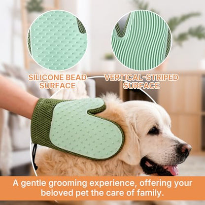 Carpet Rake for Pet Hair Removal, 4 in 1 Reusable Pet Hair Removal Tool Kit, 50'' Adjustable Long Handle Dog & Cat Hair Remover Broom with Handle & 2 Pets Hair Removal Gloves for Carpets, Rugs, Couch