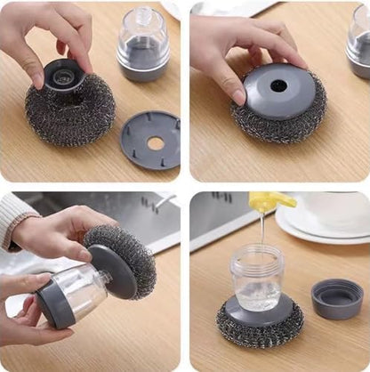 Dish Brush with Soap Dispensing, 2 Pack Kitchen Brush with Holder for Pot Pan Dish Stove Grill Sink Bathtub Tile Household Cleaning, Scrubber Press Automatic Liquid Wash Pots, with 3 Replacement Pads - color: Grey - Plastic+pet