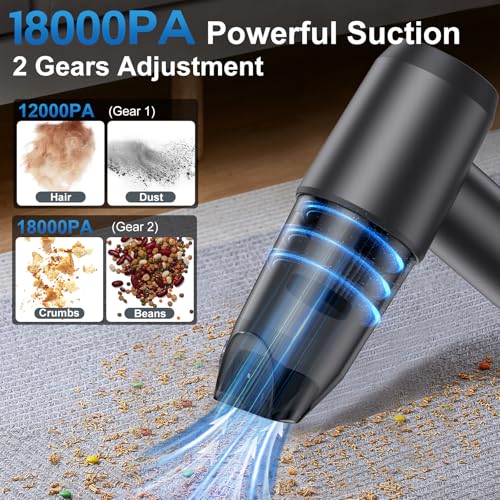 Handheld Vacuum,6-in-1 18000PA High Power Vacuum Cleaner/Air Duster,Portable Mini Vacuum Cleaner with Brushless Motor,Car Window Breaker and Seatbelt Cutter for Car Home(Grey)