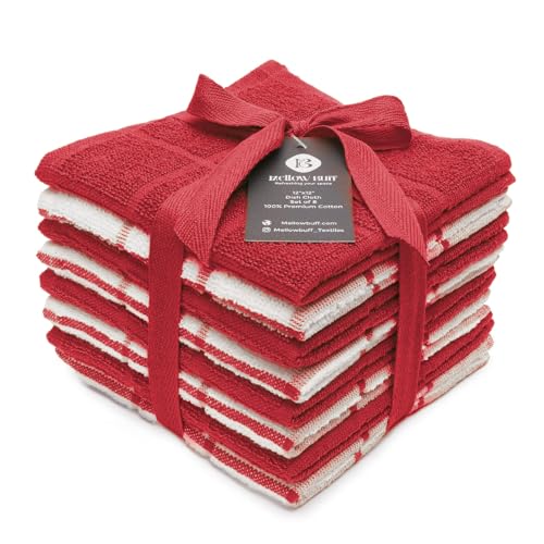 100% Cotton Terry Dish Cloth & Dish Towel, 8 Pack, Super Soft and Absorbent Kitchen Towels, Perfect for Kitchen Cleaning and Dish Washing (RED (Solid and Checks) 8 Pack) - color: Red (Solid and Check) - 8 Pack