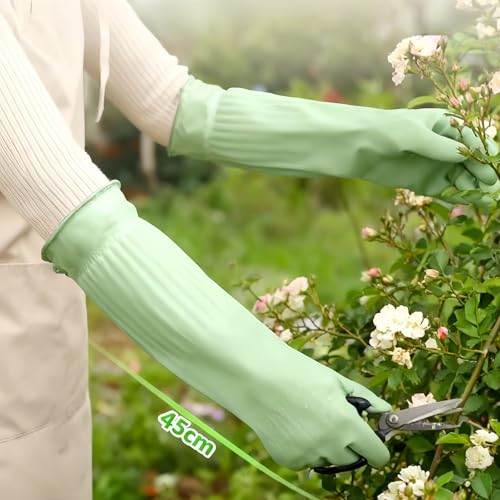 18inch Household Cleaning Rubber Kitchen Waterproof Long Gloves,Reusable Durable Anti Slip Work Latex Gloves - size: Large