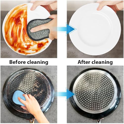12 Pack Multi-Purpose Scrub Sponges for Kitchen by SmilePowo Non-Scratch Microfiber Sponge Along with Heavy Duty Scouring Power - Effortless Cleaning of Dishes, Pots and Pans