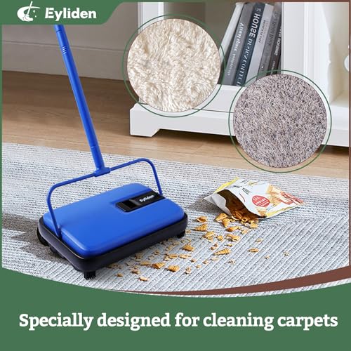 Eyliden Carpet Sweeper, Mini Size Lightweight Hand Push - No Noise, Non-Electric, Easy Manual Sweeping Only for Carpet Cleaning (Blue) - color: Blue