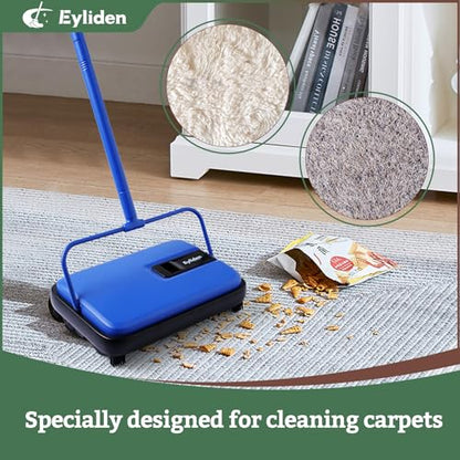 Eyliden Carpet Sweeper, Mini Size Lightweight Hand Push - No Noise, Non-Electric, Easy Manual Sweeping Only for Carpet Cleaning (Blue) - color: Blue