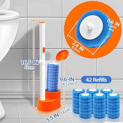 JEHONN Disposable Toilet Brush with Tweezers, Toilet Bowl Wand Holder Set with 42 Cleaner Refills, Bathroom Cleaning System for Sink Bathtub Wash Basin (White Orange) - color: White Orange