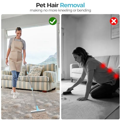 Carpet Rake for Pet Hair Removal, 2026 Upgraded Reusable Pet Hair Remover Broom, 54’’ Adjustable Long Handle Dog & Cat Carpet Rake,2 Pcs Carpet Brush Rake for Rugs, Mats, Couch, Furniture
