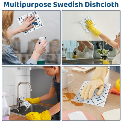 Needbrock 6 Pack Swedish Dishcloths for Kitchen,Swedish Rags Dish Towels with Clips, Reusable Paper Towels Washable Absorbent Cellulose Sponge Cloths for Countertop Dishes Sink Kitchen - color: Geometric Style