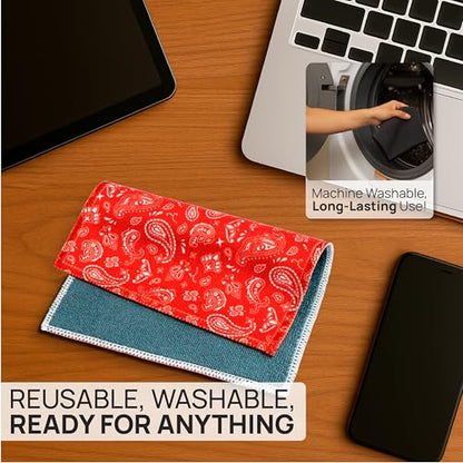 Microfiber Wholesale Quick Cloth Glasses Cleaning Cloths–8x8 Paisley Red 1-Pack with Case | Double-Sided Lens Cleaner for Eyeglasses, Camera, Screens Glass | Reusable Microfiber Glass Polishing Cloths - color: Red Paisley, size: 8"x8"