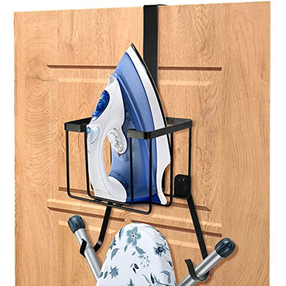 ORLESS Over The Door/Wall Mount Ironing Board Hanger, Laundry Room Iron and Ironing Caddy Board Storage Holder, Black - color: Regular Black