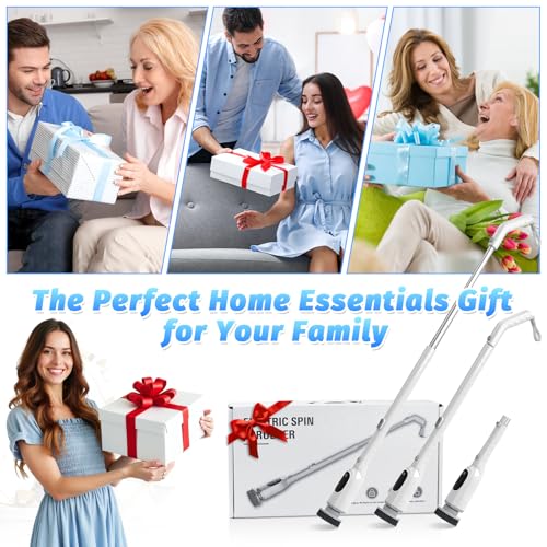 Electric Spin Scrubber, Cordless Shower Scrubber with Adjustable Long Handle, 3 Speeds with IPX7 Bathroom Scrubber, 8 Brush Heads, Electric Cleaning Brush for Bathroom/Kitchen/Bathtub/Crack/Floor/Tile