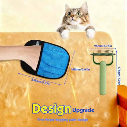 Pet Hair Removal Glove for Cats & Dogs, 2 Pcs Thickened Five-Finger Electrostatic Hair Remover Golve,Magic Brush with Pet Hair Remover Comb on Carpet, Clothing, Laundry, Couch - size: Brush & Hair Removal Gloves