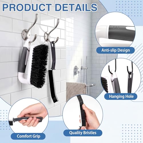 6 Pack Scrub Brushes for Cleaning Including Scrub Brush and Crevice Brush for Shower, Bathtub Scrubber with Handle Stiff Bristle Brushes for Kitchen, Sink, Carpet, Floor and Wall Surfaces