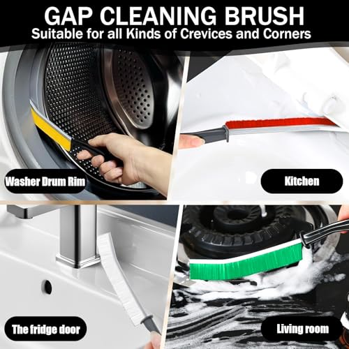 4PCS 23 * 2cm Crevice Cleaning Brush Set for Window Tracks Kitchen Use, Household Scrub Brushes with Handle Daily Clean(Multicolor) - color: White,yellow,red,green