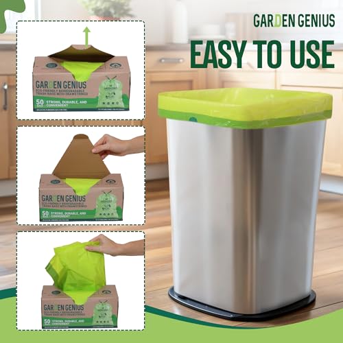 Biodegradable 13-17 Gallon Code-Q Trash Bags (50 Pack) | Strong Heavy-Duty Tall Green Kitchen Bags w/ Drawstring | Fits Simplehuman & Standard Cans | Eco-Friendly D2W, 30 Micron Thick | 25.6" x 33.5" - style: Code-Q