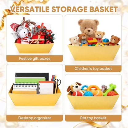 20PACK Gold Baskets for Gifts Empty, 12x10x4” Thick Cardboard Gift Basket Kit with 20 Bows & 20 Bags - Kraft Empty Gift Baskets for Christmas, Weddings, Birthdays, Bulk Gifting - color: 20 Gold