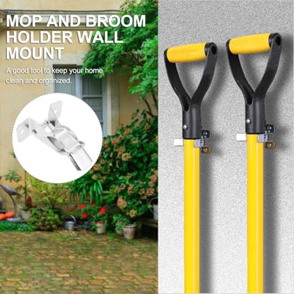 Broom Organizer Wall Mount and Mop Holder 10pcs Set Heavy Duty Iron Construction Wall Mounted Grippers with Hooks for Home Cleaning and Storage Organization