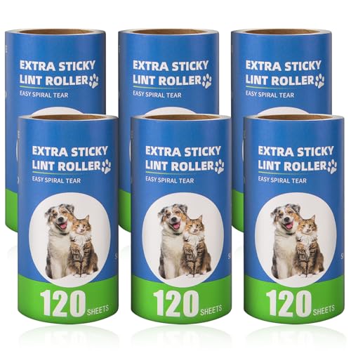 Lint Roller Refills 6 Pack (720 Sheets) | Extra Sticky, Fit 3.8"-4" Standard Size Lint Roller, Inner Diameter at 1.5", For Pet Hair, Clothes, Furniture, Cars - color: 6 Pack