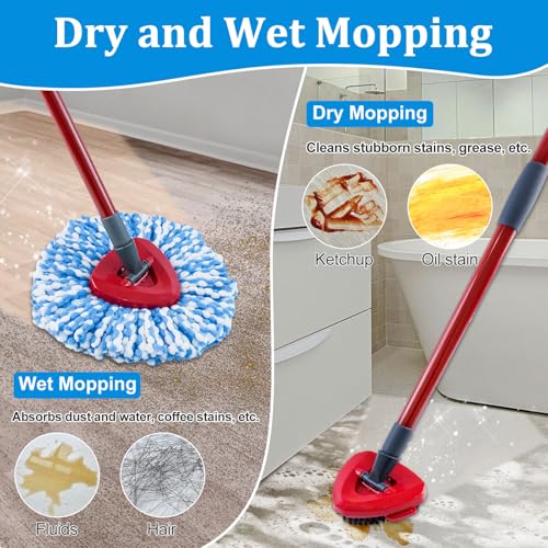 Mop Heads Replacements for O-Cedar RinseClean 2-Tank Spin Mop, Mop Replace Head for O Cedar, Spin Mop Heads for Ocedar Includes 3 Pack Mop Refills, 2 Upgrade Scrub Brush, 1 Mop Base for O-Cedar Mop - size: for ocedar rinseclean 2-tank