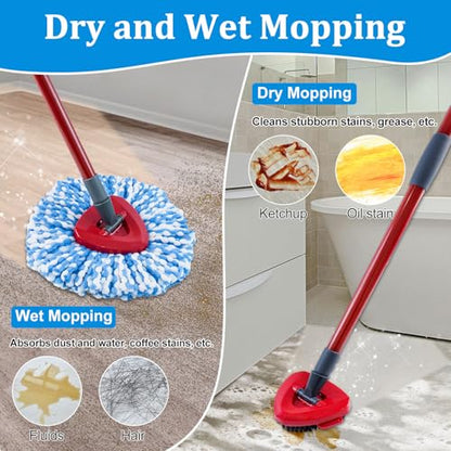Mop Heads Replacements for O-Cedar RinseClean 2-Tank Spin Mop, Mop Replace Head for O Cedar, Spin Mop Heads for Ocedar Includes 3 Pack Mop Refills, 2 Upgrade Scrub Brush, 1 Mop Base for O-Cedar Mop - size: for ocedar rinseclean 2-tank