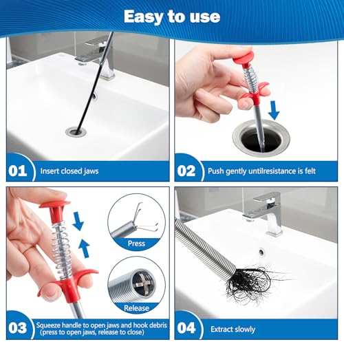 Extra-Long (77 inch) Drain Snake,Drain Clog Remover & Toilet Snake Cleaner Tool for Kitchen Sink,Drains,Toilet,Bathroom Tub – Reusable Hair and Debris Cleaning Accessory