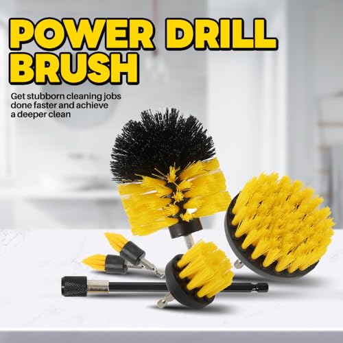 6Pcs Drill Brush Cleaning Kit with Extendable Rod, Yellow Power Scrubber Attachments for Shower, Tub, Tile, Grout, Kitchen and Car (Yellow-6pcs) - color: Yellow-6pcs