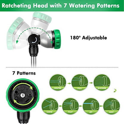 RESTMO Metal Watering Wand, Heavy Duty Garden Hose Wand with 180° Swivel Ratcheting Head, 16-Inch Hose Nozzle Sprayer with 7 Spray Patterns and Flow Control, Ideal to Water Hanging Baskets and Shrubs - color: Green