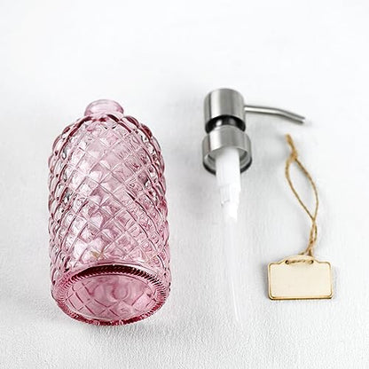 16 oz Soap Dispenser with 304 Rustproof Stainless Steel Pump, Kitchen, Bathroom Refillable Glass Liquid Soap Dispenser for Hand Soap, Soap, Lotion. (Pink) - color: Pink