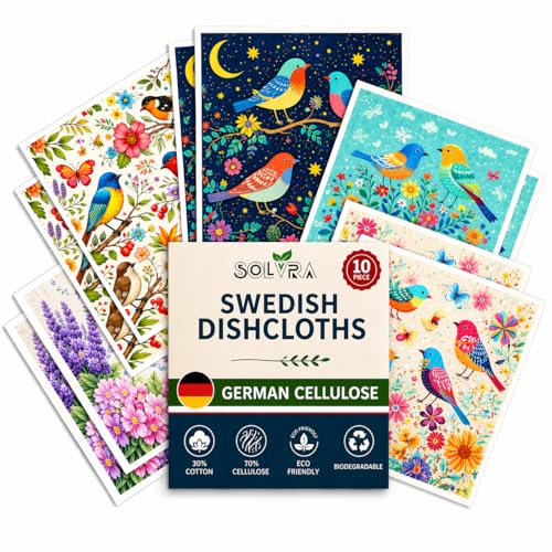 10 PCS Birds Print Swedish Dishcloths for Kitchen 100% Biodegradable, Reusable Cellulose Sponge Cloths Ultra Absorbent, Eco Friendly Cleaning Towels Dishcloths for Washing Dishes & General Cleaning - color: 10 Pcs-birds Print